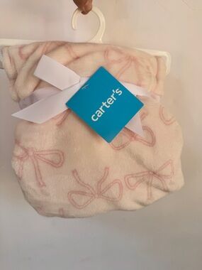 NWT Carter's NoJo Pink Bow-Print Plush Baby security Blanket Lovey 30” x 40”